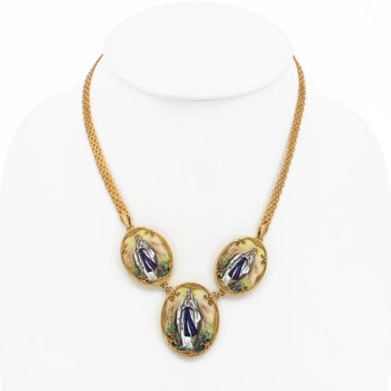 14K Női arany Szűz Mária porcelán medálos nyakék