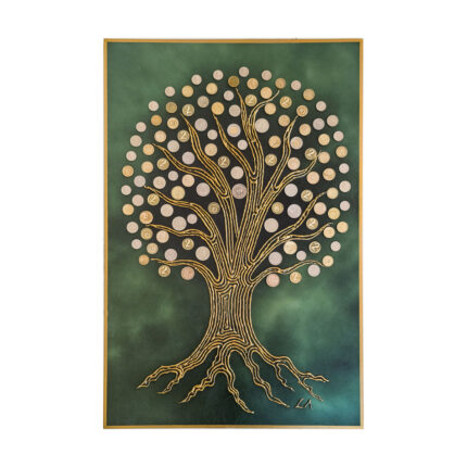 fekete ezüst színű pénzfa fali dekoráció érmékkel